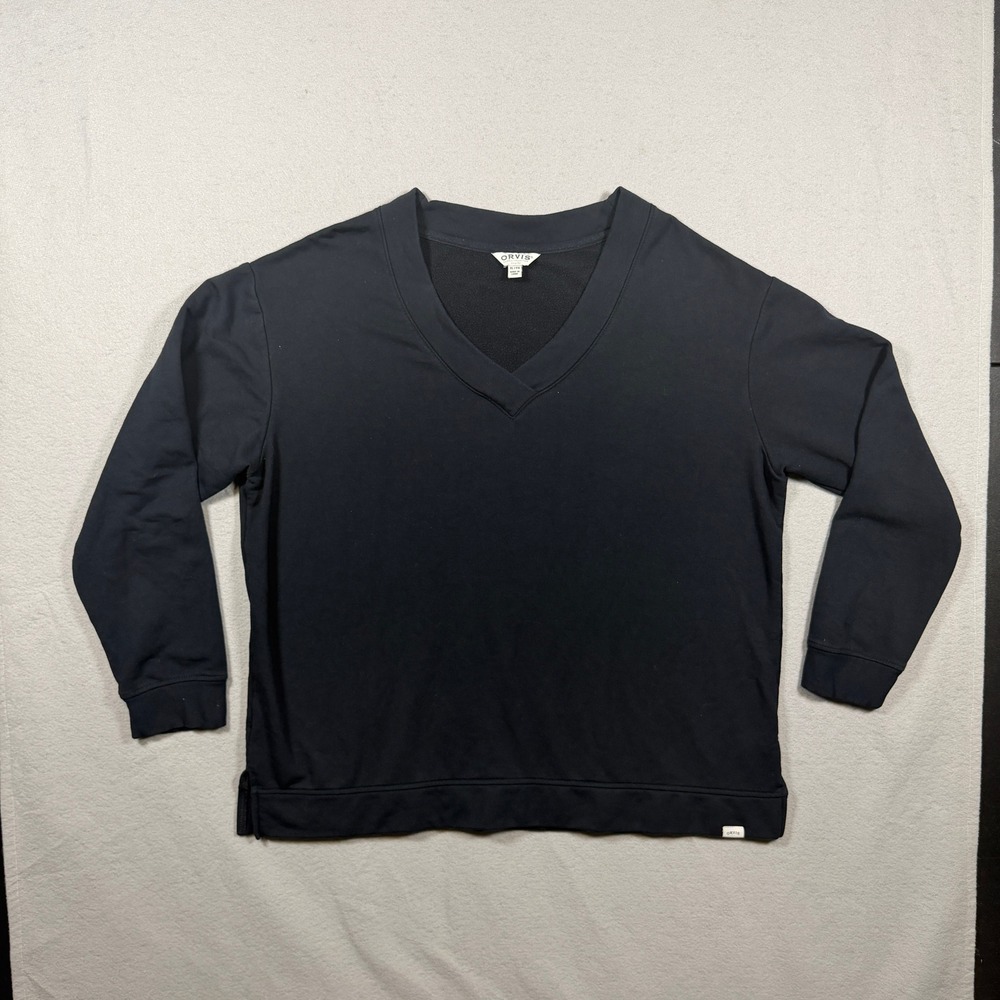 Orvis Women Classic Collection V-Neck Sweatshirt XL Black Fleece Lined Pullover